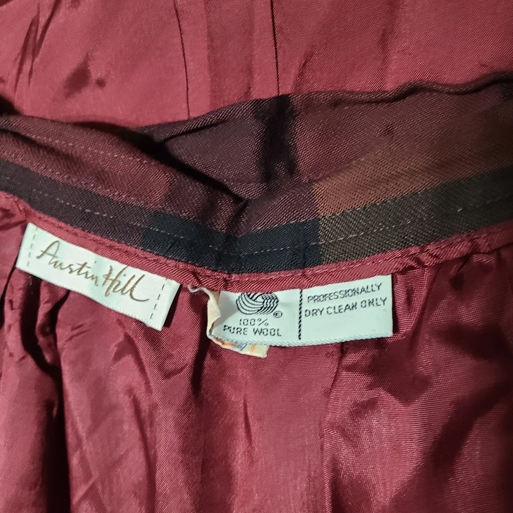 Vtg Wool Midi/Maxi Check Plaid Skirt Vintage Made in USA Austin Hill‎ Tiny Hole